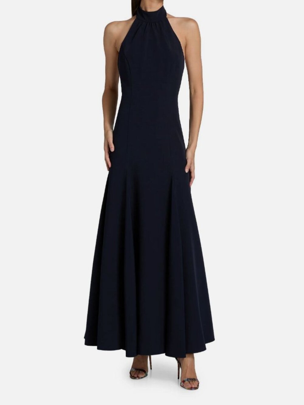 Milly Women's Blue Elena Halter Neck Maxi Dress Size 10